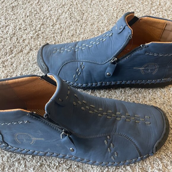 Fashion Men’s Blue Leather Ankle Boots with Zipper ,Casual Flat Sport-10 ,10.5 main image 9
